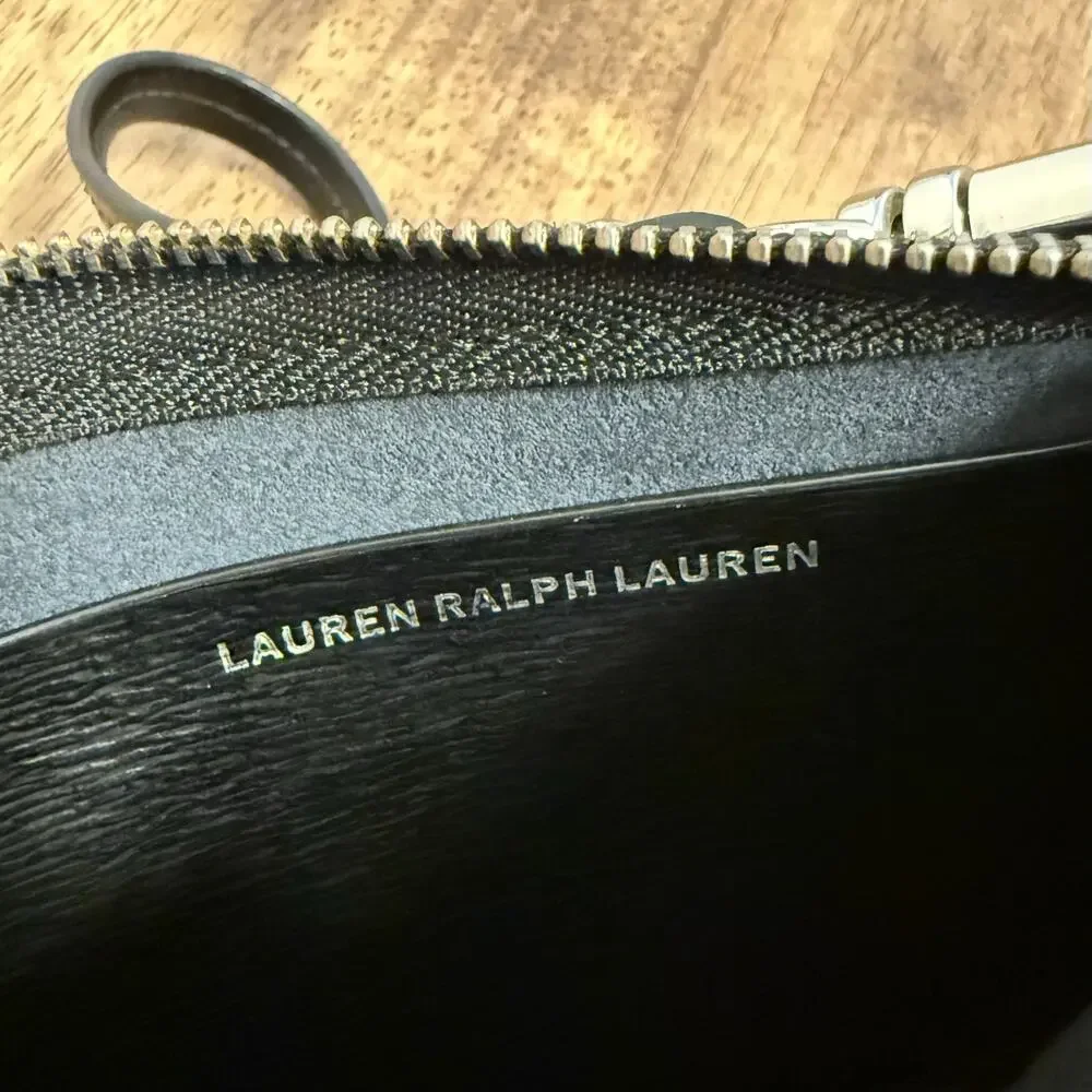 Lauren Ralph Lauren Wristlet Purse Genuine Leather Textured Zip Closure Black
